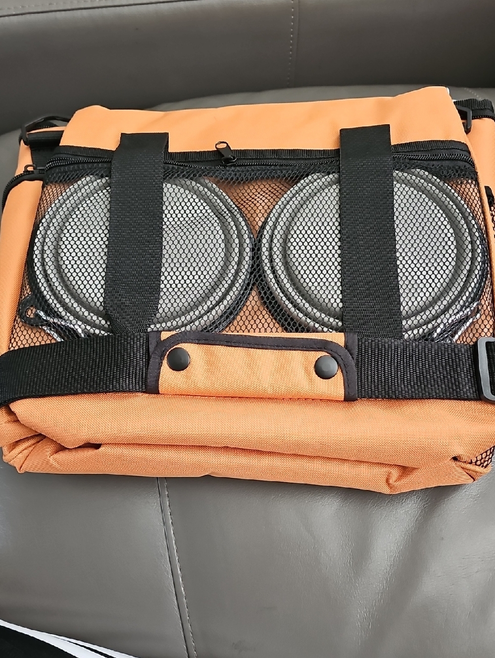 Orange Foldable Picnic Cooler with Mesh Front